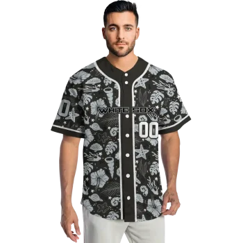 personalized chicago white sox tropical hibiscus seashells black jersey fashion forward