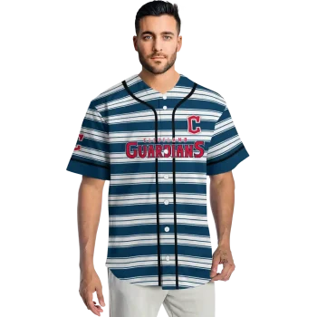 personalized cleveland guardians stripe layers navy blue white jersey fashion forward