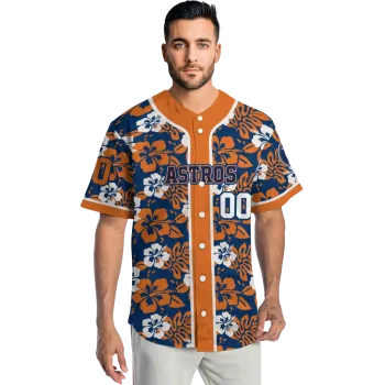 personalized houston astros tropical hibiscus orange jersey fashion forward
