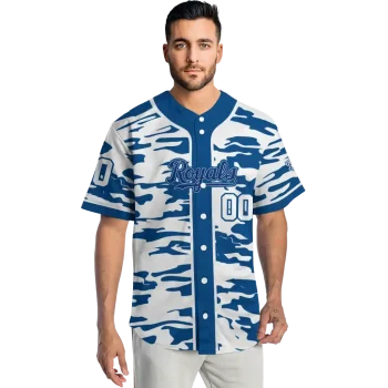 personalized kansas city royals camo splash royal blue jersey fashion forward