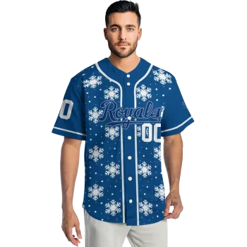 personalized kansas city royals snowflake festive royal blue jersey fashion forward