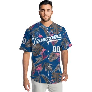 personalized kansas city royals tropical flamingo royal blue jersey fashion forward