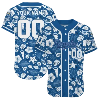 personalized kansas city royals tropical hibiscus seashells royal blue jersey best selling