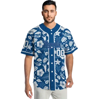 personalized kansas city royals tropical hibiscus seashells royal blue jersey fashion forward