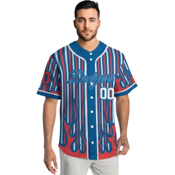 personalized los angeles dodgers blazing stripes blue jersey fashion forward