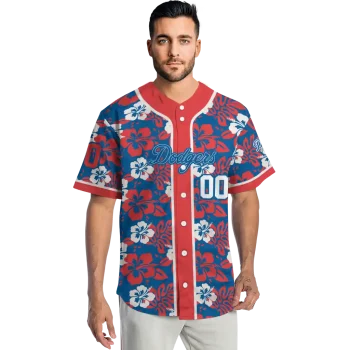 personalized los angeles dodgers tropical hibiscus red jersey fashion forward