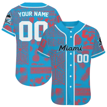 personalized miami marlins pineapple palm geo blue jersey best selling