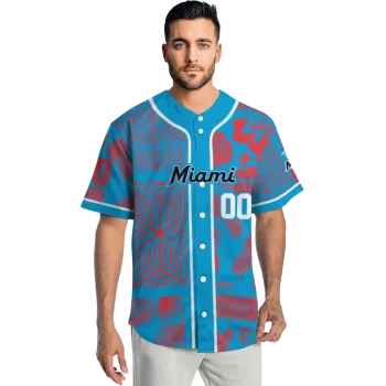 personalized miami marlins pineapple palm geo blue jersey fashion forward