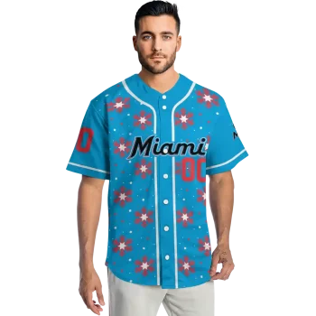 personalized miami marlins snowflake festive blue jersey fashion forward