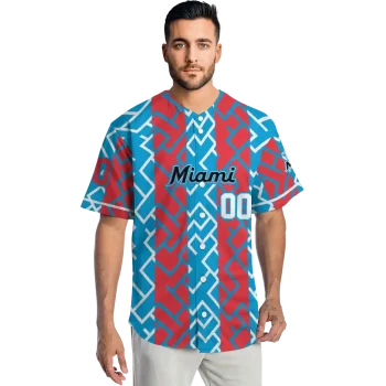 personalized miami marlins squares grid blue jersey fashion forward