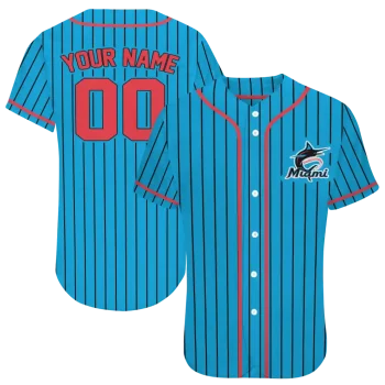 personalized miami marlins stripe pattern blue jersey best selling