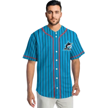 personalized miami marlins stripe pattern blue jersey fashion forward