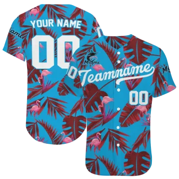 personalized miami marlins tropical flamingo blue jersey best selling