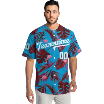 personalized miami marlins tropical flamingo blue jersey fashion forward