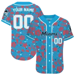 personalized miami marlins tropical hibiscus seashells blue jersey best selling
