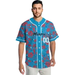 personalized miami marlins tropical hibiscus seashells blue jersey best selling