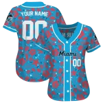 personalized miami marlins tropical hibiscus seashells blue jersey best selling