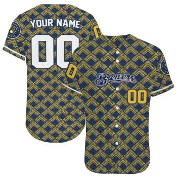 personalized milwaukee brewers chevron interlock navy blue jersey best selling