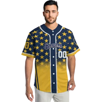 personalized milwaukee brewers star burst yellow jersey fashion forward
