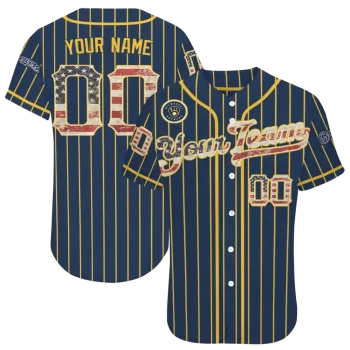 personalized milwaukee brewers vertical stripes navy blue jersey best selling