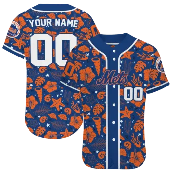 personalized new york mets tropical hibiscus seashells blue jersey best selling