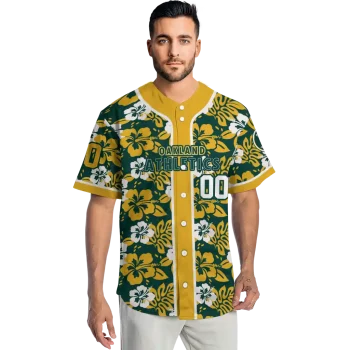 personalized oakland athletics tropical hibiscus gold jersey fashion forward
