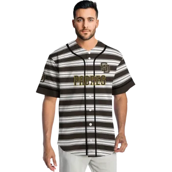 personalized san diego padres stripe layers brown white jersey fashion forward