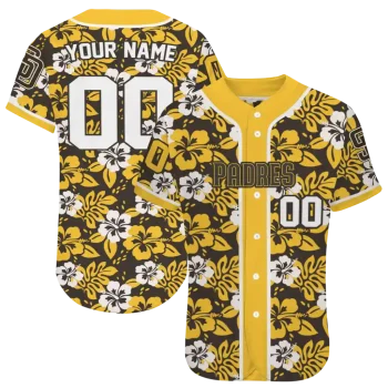 personalized san diego padres tropical hibiscus gold jersey best selling