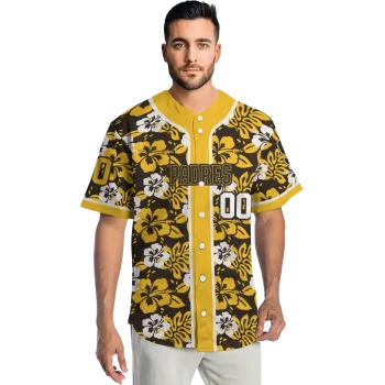 personalized san diego padres tropical hibiscus gold jersey fashion forward