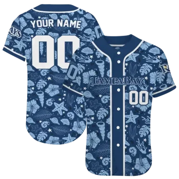 personalized tampa bay rays tropical hibiscus seashells navy jersey best selling