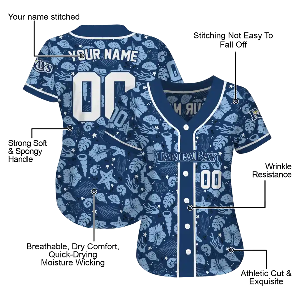 personalized tampa bay rays tropical hibiscus seashells navy jersey latest model personalized tampa bay rays tropical hibiscus seashells navy jersey latest model