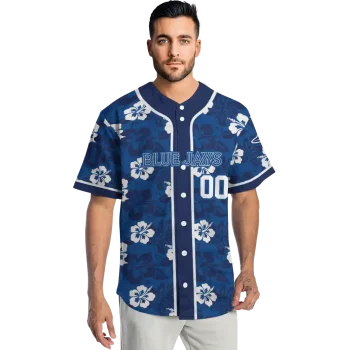 personalized toronto blue jays tropical hibiscus navy jersey fashion forward