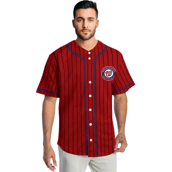personalized washington nationals stripe pattern red jersey fashion forward