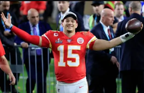 Modern Kansas City Chiefs red and white uniform worn by Patrick Mahomes, Nike-era Super Bowl dynasty.