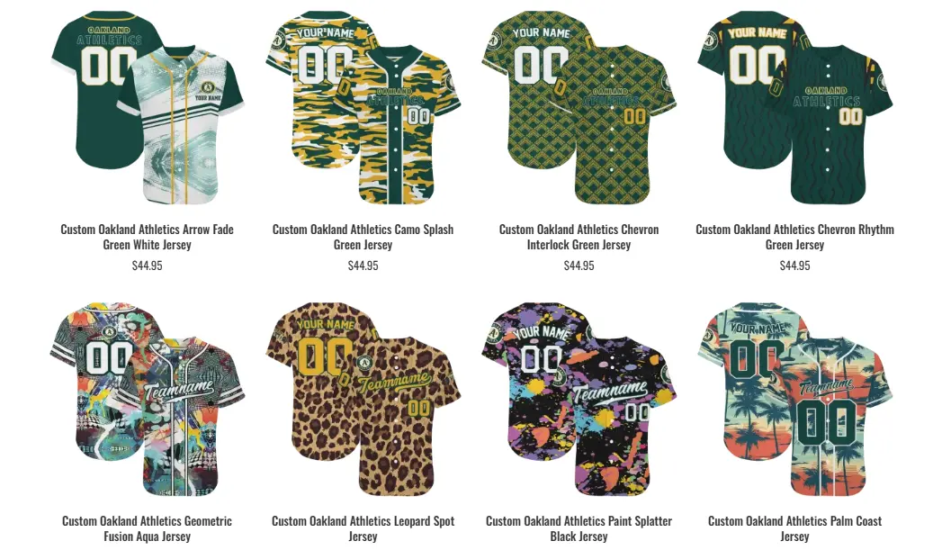 Oakland Athletics Jerseys by EZ Custom Jerseys