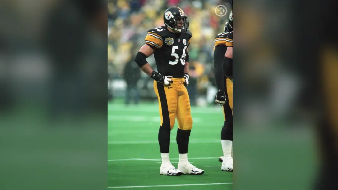 Pittsburgh Steelers player in the 1997–2011 black and gold uniform with modern rounded number font